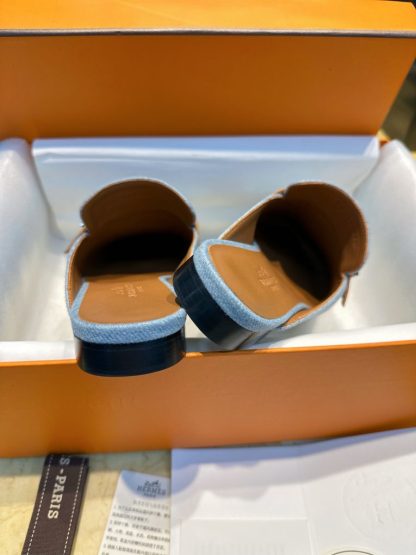  Hermes Women's IENA Mule Denim With Calfskin #3340 - Image 9