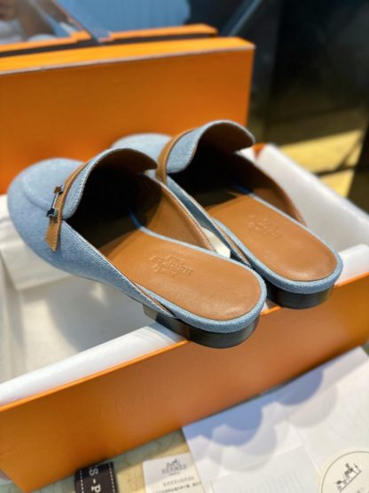  Hermes Women's IENA Mule Denim With Calfskin #3340 - Image 10