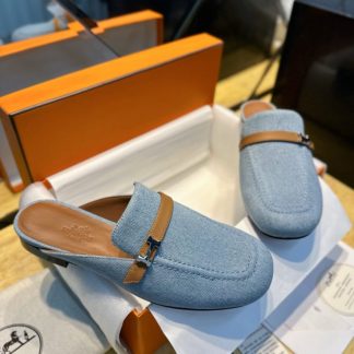 Replica Hermes Women's IENA Mule Denim With Calfskin #3340