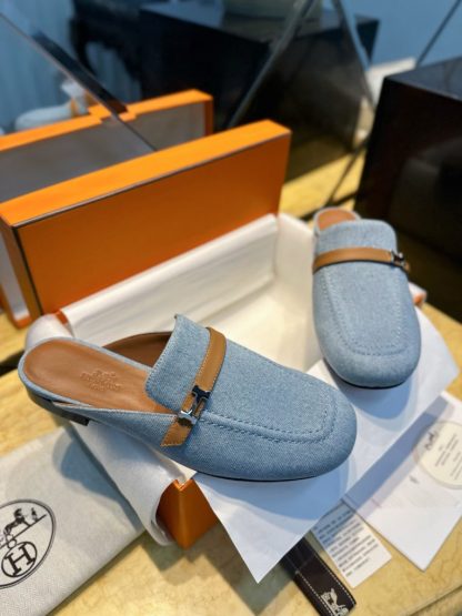 Replica Hermes Women's IENA Mule Denim With Calfskin #3340