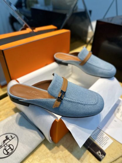  Hermes Women's IENA Mule Denim With Calfskin #3340 - Image 13