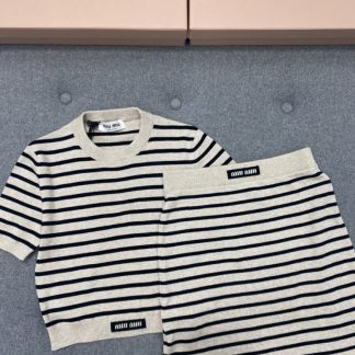 Replica Miu Miu Cotton crew-neck sweater with Skirt set 2024 #3317