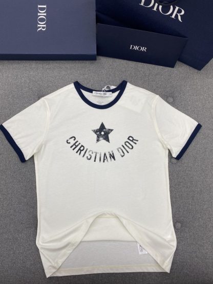  Dior Dioriviera T-Shirt for Women Ecru and Navy Blue Cotton Jersey #3296 - Image 12