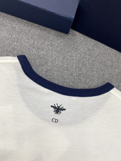  Dior Dioriviera T-Shirt for Women Ecru and Navy Blue Cotton Jersey #3296 - Image 6