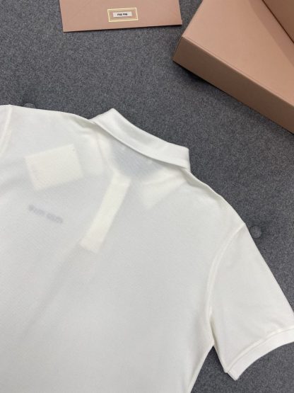  Miu Miu Cotton piqué polo shirt white Women 2024 #3314 - Image 7