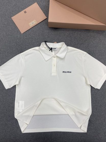  Miu Miu Cotton piqué polo shirt white Women 2024 #3314 - Image 3