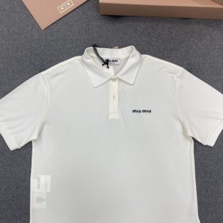 Replica Miu Miu Cotton piqué polo shirt white Women 2024 #3314