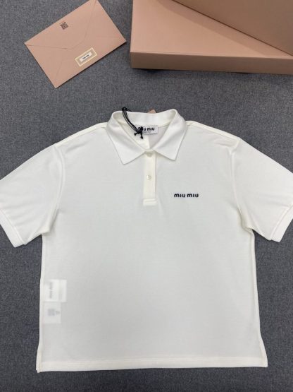 Replica Miu Miu Cotton piqué polo shirt white Women 2024 #3314