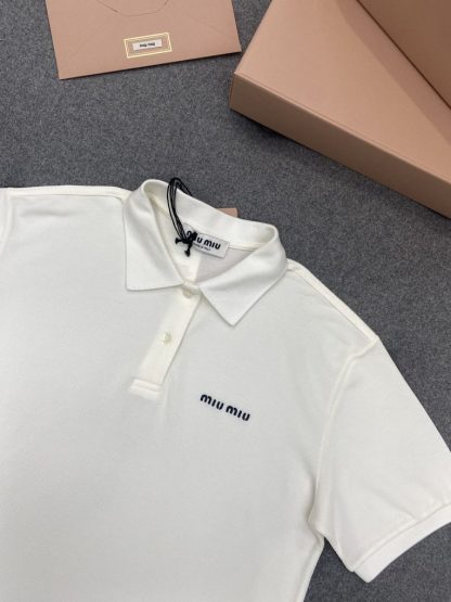  Miu Miu Cotton piqué polo shirt white Women 2024 #3314 - Image 2