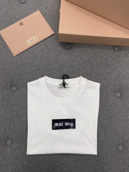  Miu Miu Cotton sequin T-shirt Women white 2024 #3311 - Image 17