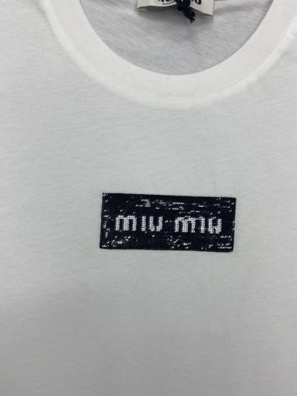  Miu Miu Cotton sequin T-shirt Women white 2024 #3311 - Image 3