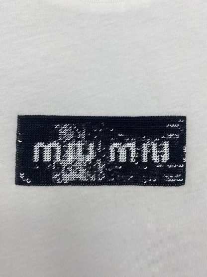  Miu Miu Cotton sequin T-shirt Women white 2024 #3311 - Image 4