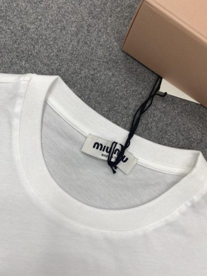  Miu Miu Cotton sequin T-shirt Women white 2024 #3311 - Image 6