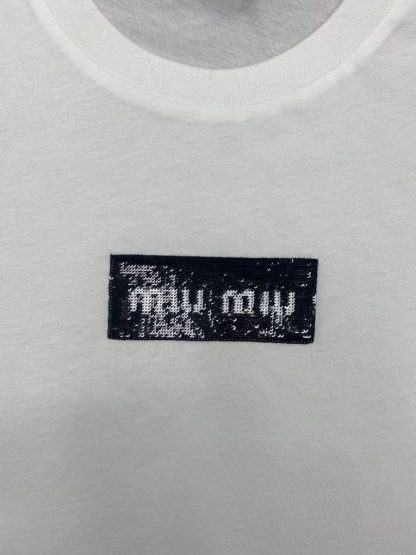  Miu Miu Cotton sequin T-shirt Women white 2024 #3311 - Image 8