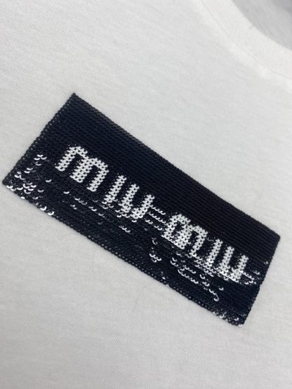  Miu Miu Cotton sequin T-shirt Women white 2024 #3311 - Image 7