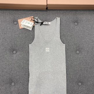 Replica Miu Miu Cotton knit tank top Marble Gray Women 2024 #3315