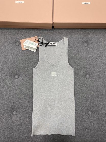 Replica Miu Miu Cotton knit tank top Marble Gray Women 2024 #3315