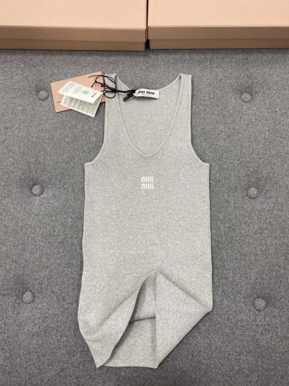 Miu Miu Cotton knit tank top Marble Gray Women 2024 #3315 - Image 10