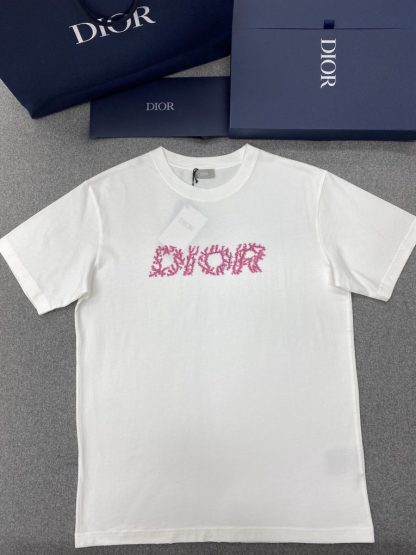  Dior Italic Coral Relaxed-Fit T-Shirt White Slub Cotton Jersey Men #3297 - Image 13