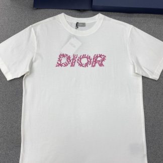 Replica Dior Italic Coral Relaxed-Fit T-Shirt White Slub Cotton Jersey Men #3297