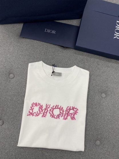  Dior Italic Coral Relaxed-Fit T-Shirt White Slub Cotton Jersey Men #3297 - Image 17