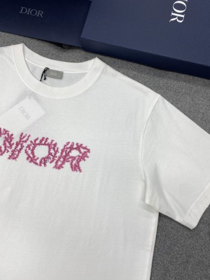  Dior Italic Coral Relaxed-Fit T-Shirt White Slub Cotton Jersey Men #3297 - Image 18