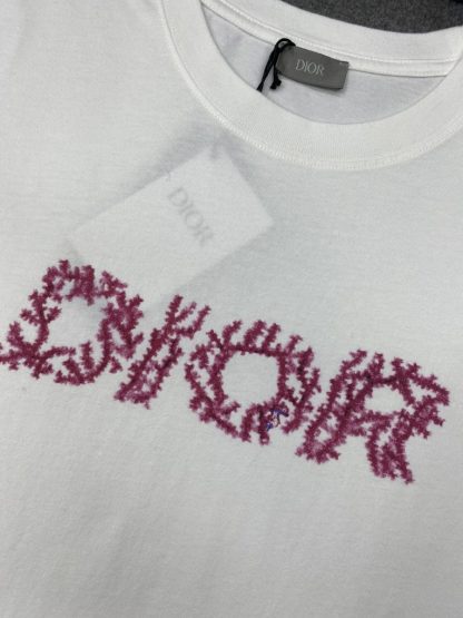  Dior Italic Coral Relaxed-Fit T-Shirt White Slub Cotton Jersey Men #3297 - Image 9