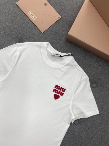  Miu Miu Cotton jersey T-shirt Women white 2024 #3309 - Image 13