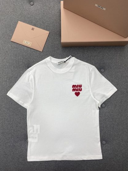 Replica Miu Miu Cotton jersey T-shirt Women white 2024 #3309