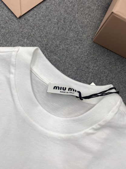  Miu Miu Cotton jersey T-shirt Women white 2024 #3309 - Image 10