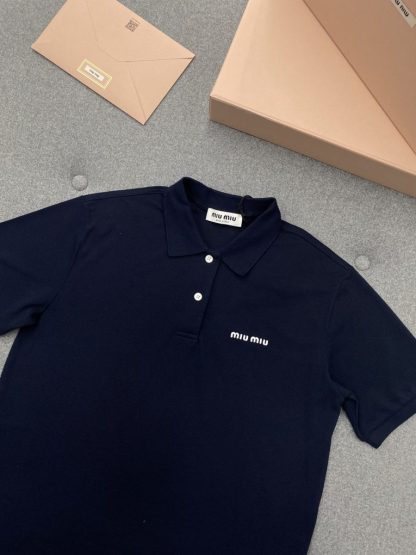  Miu Miu Cotton piqué polo shirt Navy Women 2024 #3313 - Image 13