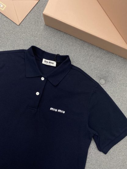  Miu Miu Cotton piqué polo shirt Navy Women 2024 #3313 - Image 14