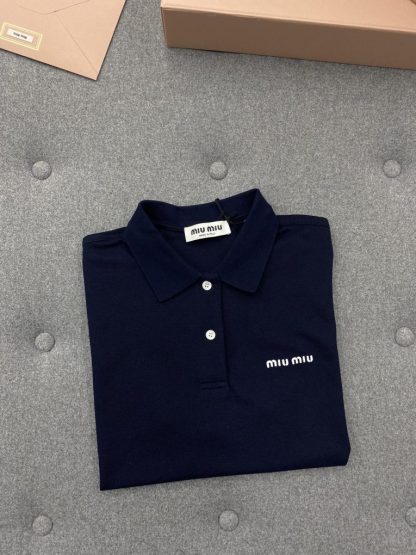  Miu Miu Cotton piqué polo shirt Navy Women 2024 #3313 - Image 15