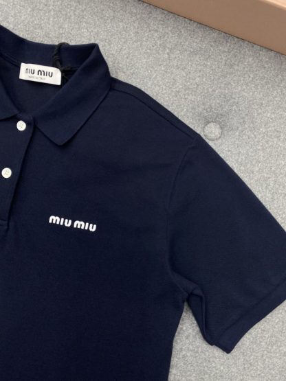  Miu Miu Cotton piqué polo shirt Navy Women 2024 #3313 - Image 16
