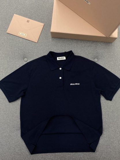  Miu Miu Cotton piqué polo shirt Navy Women 2024 #3313 - Image 17