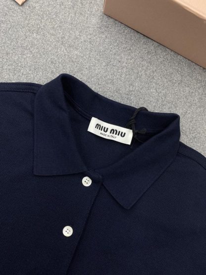  Miu Miu Cotton piqué polo shirt Navy Women 2024 #3313 - Image 3