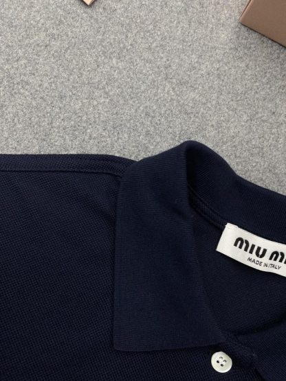  Miu Miu Cotton piqué polo shirt Navy Women 2024 #3313 - Image 5