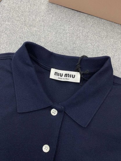  Miu Miu Cotton piqué polo shirt Navy Women 2024 #3313 - Image 9