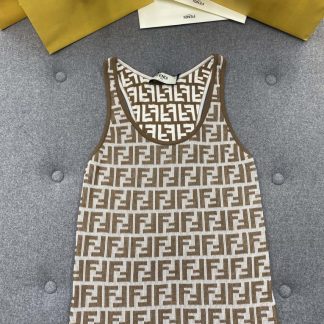 Replica Fendi Brown FF cotton top Women Vest 2024 #3303