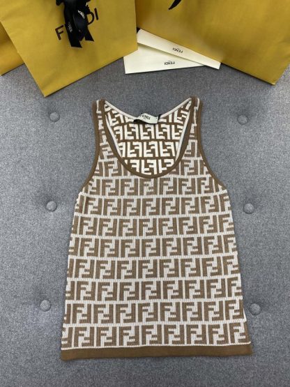 Replica Fendi Brown FF cotton top Women Vest 2024 #3303