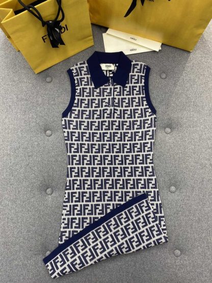  Fendi Navy blue FF cotton dress Women 2024 #3302 - Image 14