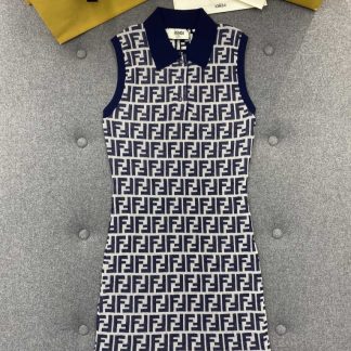 Replica Fendi Navy blue FF cotton dress 2024 #3302
