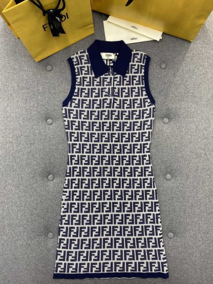 Replica Fendi Navy blue FF cotton dress 2024 #3302