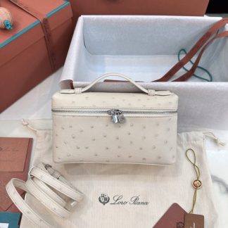 Replica Loro Piana Extra Pocket L19 Bag Ostrich Leather Sliver Hardware #3023