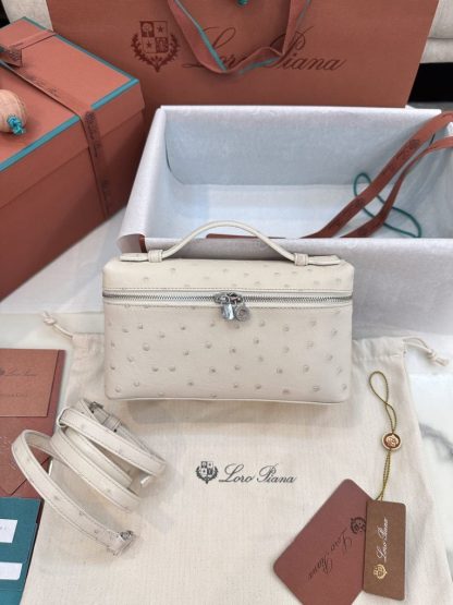 Replica Loro Piana Extra Pocket L19 Bag Ostrich Leather Sliver Hardware #3023