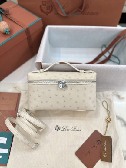 Replica Loro Piana Extra Pocket L19 Bag Ostrich Leather Sliver Hardware #3024