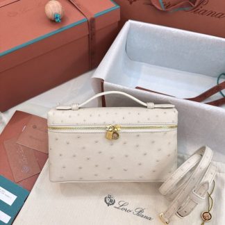 Replica Loro Piana Extra Pocket L19 Bag Ostrich Leather Golden Hardware #3022