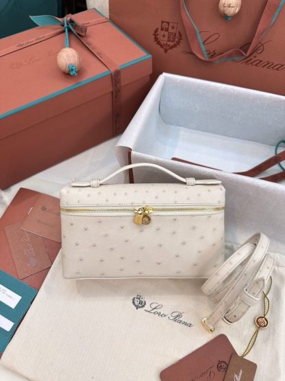 Replica Loro Piana Extra Pocket L19 Bag Ostrich Leather Golden Hardware #3022