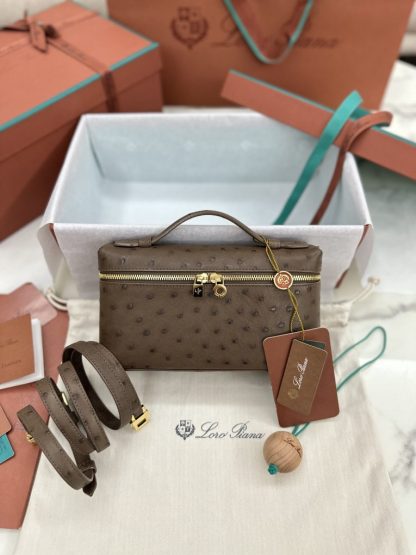 Replica Loro Piana Extra Pocket L19 Bag Ostrich Leather Golden Hardware #3032