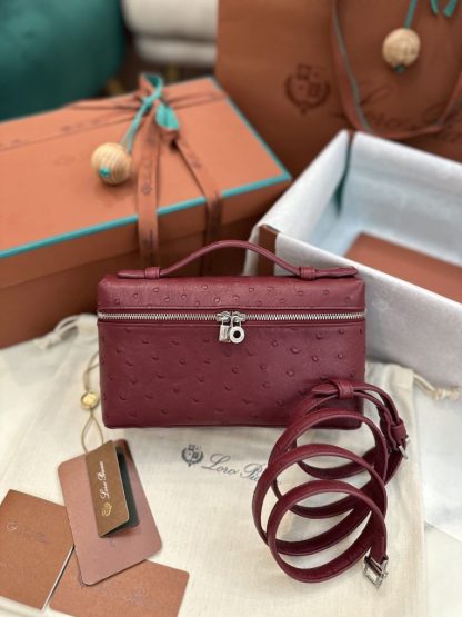 Replica Loro Piana Extra Pocket L19 Bag Ostrich Leather Golden Hardware #3027